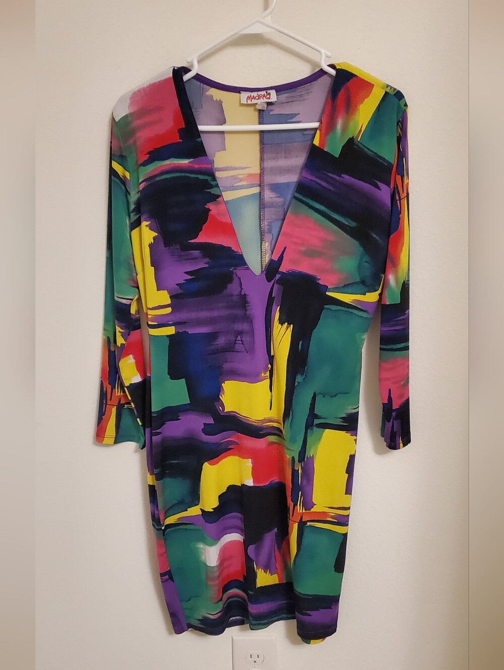 Madrag Colorful Fun Abstract Art Painting Bodycon Dress Size 1X Eclectic Artsy8